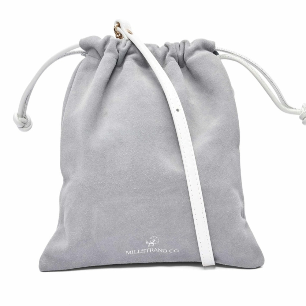 Sling Bag Suede Leather Light Gray White Elegant Crossbody Drawstring Bag